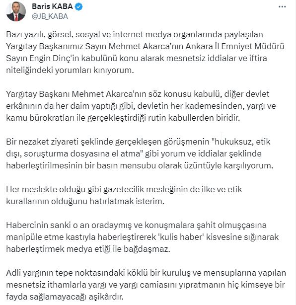 Yargıtay Başkanlığı Basın Müşaviri'nden Mehmet Akarca hakkındaki iftira haberlere cevap