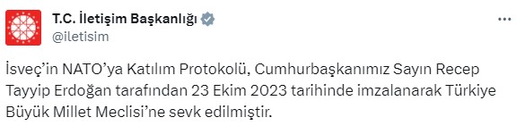 Son Dakika: İsveç'in NATO'ya Katılım Protokolü, Cumhurbaşkanı Erdoğan tarafından imzalanarak TBMM'ye sevk edildi