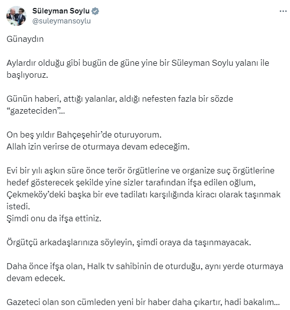 Süleyman Soylu, 3 milyon dolara ev satın aldığı iddialarına ateş püskürdü