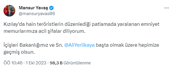 Ankara'da bakanlığa düzenlenen bombalı saldırı girişimi sonrası siyasilerden art arda mesajlar geldi