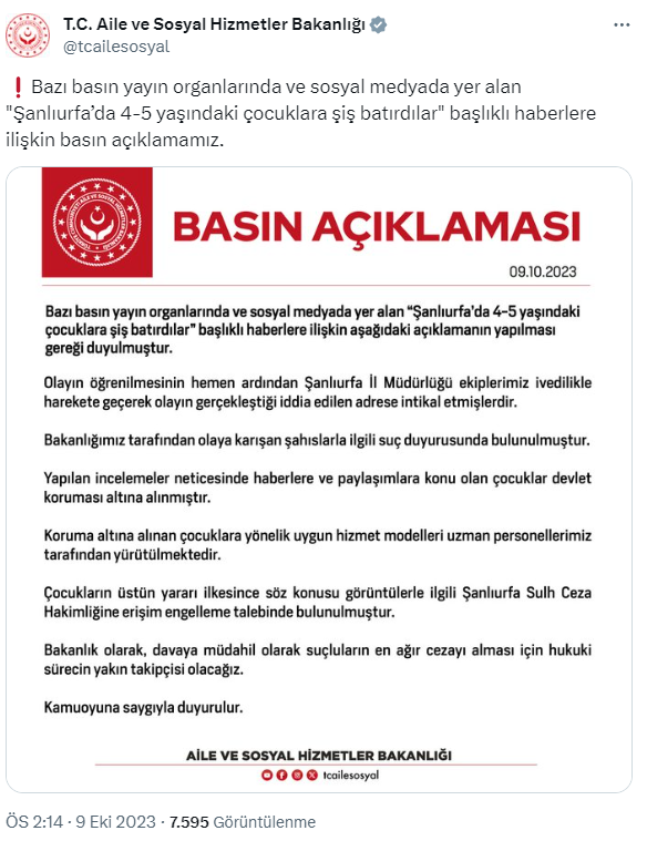 Şanlıurfa'da çocukları karınlarına şiş batırıp yürüttüler! Bakanlık harekete geçti