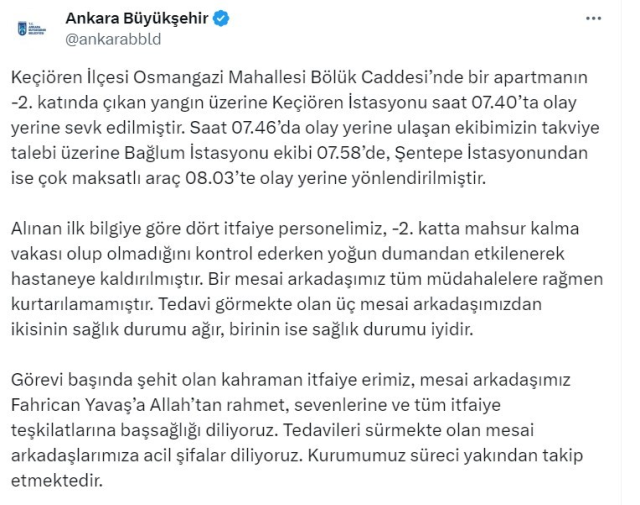 Eksi 2. katta çıkan yangında 1 itfaiye eri şehit oldu, ikisinin durumu ağır