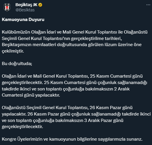 Ne zaman yapılacak? İşte Beşiktaş'ın yeni seçim tarihi