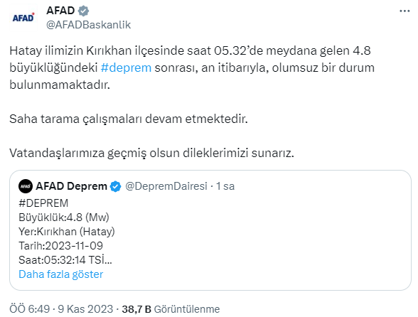 Son Dakika! Hatay'da 4.8 büyüklüğünde deprem! Sarsıntı çevre il ve ilçelerde de hissedildi