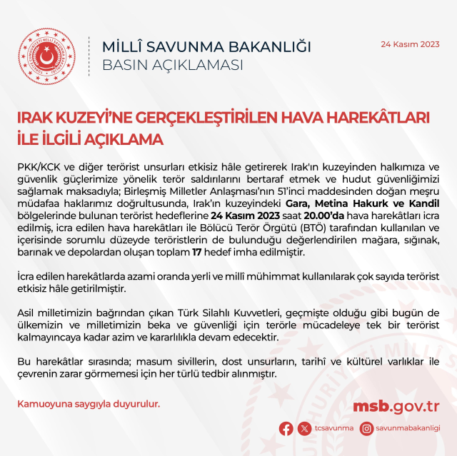 Irak'ın kuzeyine hava harekatı! Terör örgütüne ait 17 hedef imha edildi, çok sayıda terörist etkisiz hale getirildi