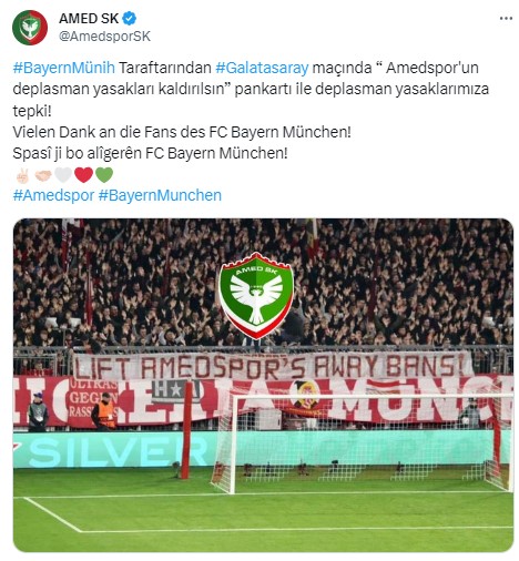 Bayern Münih taraftarı, Galatasaray maçında Amedspor pankartı açtı! Talepleri çok net