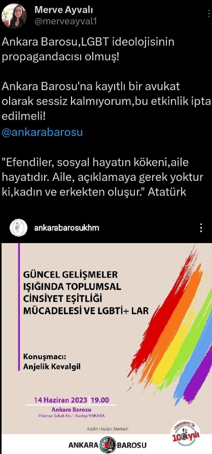 Ankara Barosu'nun LGBT+ etkinliğine tepki gösteren avukatın görevleri elinden alındı