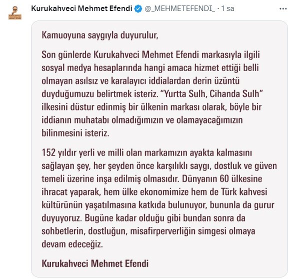 İsrail ordusuna yardım ettiği iddia edilen Kurukahveci Mehmet Efendi'den yalanlama geldi