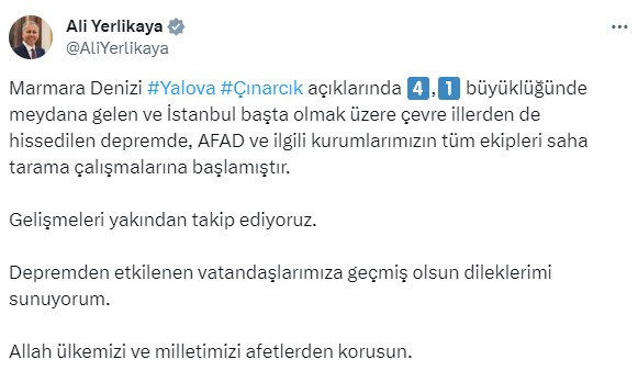 Marmara'yı sallayan depremle ilgili bakanlardan peş peşe açıklama: Ekipler saha tarama çalışmalarına başladı