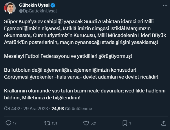 Siyasilerden Süper Kupa finalindeki skandala tepki