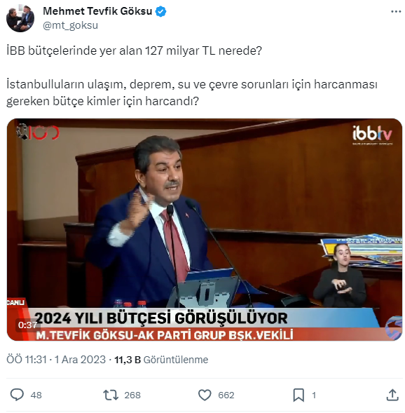 AK Partili Tevfik Göksu, İmamoğlu'na İBB Meclisi'nde açıkça sordu: 127 milyar nereye gitti