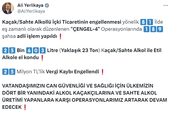 Yılbaşı öncesi 81 ilde kaçak içki operasyonu! 23 ton sahte alkol ele geçirildi