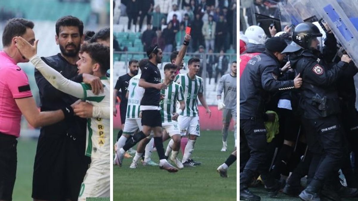 Bursaspor-Diyarbekirspor maçını karıştıran hareket! Tekmeler ve kartlar havada uçuştu