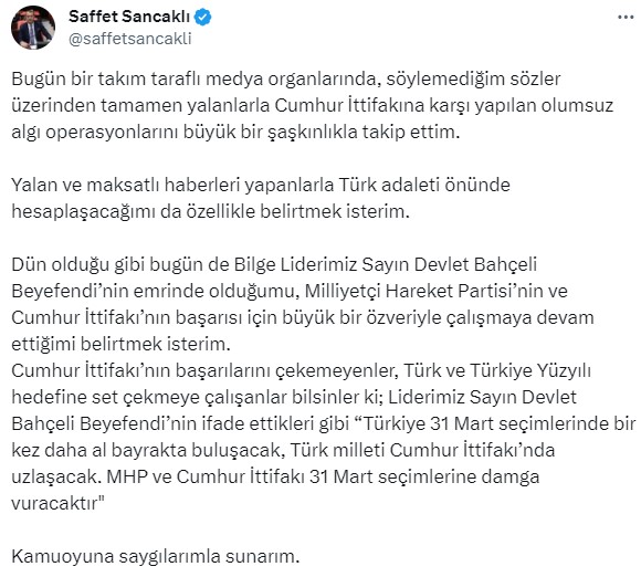 MHP Kocaeli Milletvekili Saffet Sancaklı, partisinden istifa etti