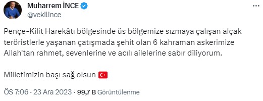 Kuzey Irak'ta şehit düşen 6 askerimiz için siyasilerden taziye mesajları