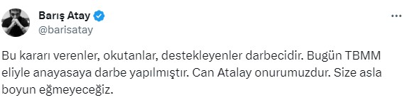 Can Atalay'ın vekilliğinin düşürülmesine siyasilerden peş peşe tepki geldi