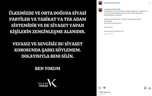 Volkan Konak resti çekti: Bu siyaset korosunda şarkı söylemem, ben yokum