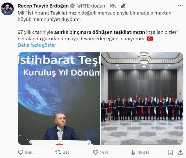 MİT programında fotoğraf krizi! Cumhurbaşkanı Erdoğan'ın hesabından paylaşılan kareler kısa sürede silindi