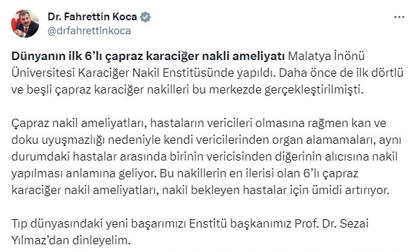 Literatüre girdi! Dünyanın ilk 6'lı çapraz karaciğer nakli Malatya'da yapıldı