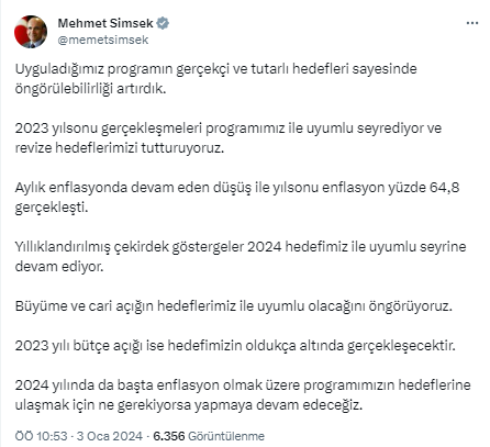 Bakan Şimşek'ten enflasyon rakamlarının ardından ilk değerlendirme: Hedeflerimizi tutturuyoruz