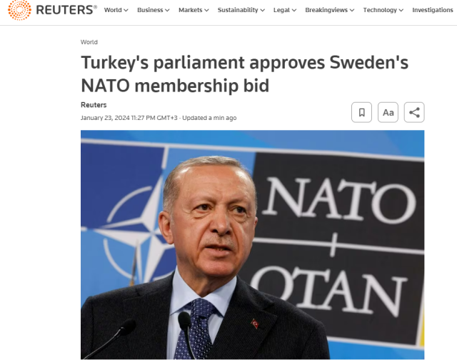 İsveç'in NATO'ya katılımına onay veren TBMM'nin kararı dünya basınında