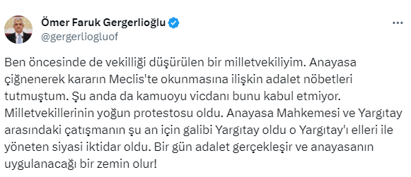 Gergerlioğlu'ndan Can Atalay'a destek: Umarım adalet yerini bulur o da Meclis'e gelir