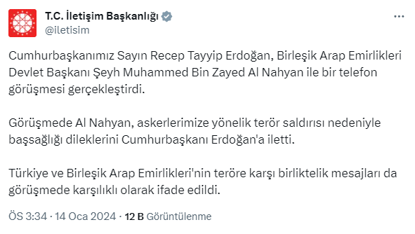 Cumhurbaşkanı Erdoğan, BAE lideriyle görüştü