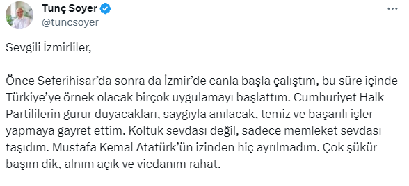 İzmir'de yeniden aday gösterilmeyen Tunç Soyer, CHP'yi topa tuttu