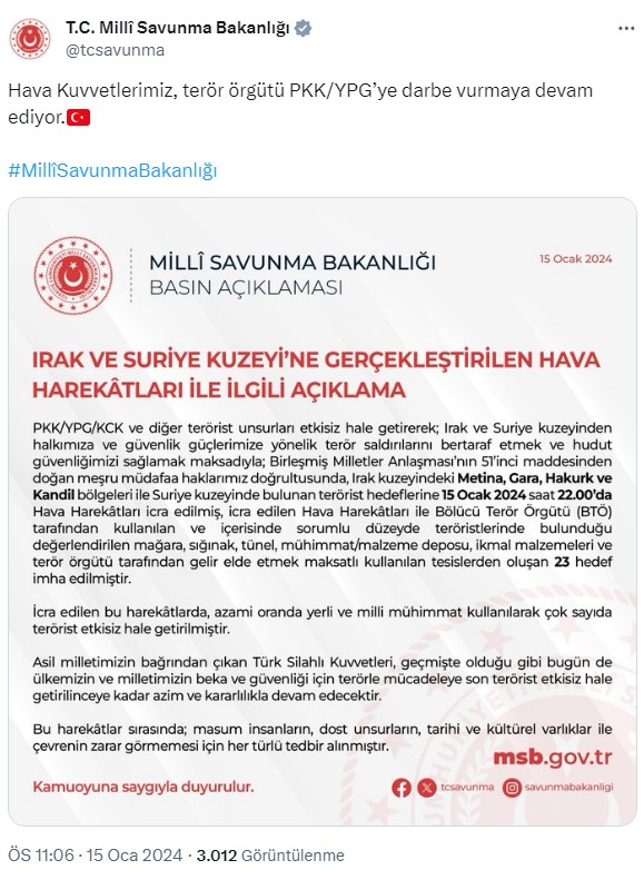 Irak ve Suriye'nin kuzeyine hava harekatı! 23 hedef imha edildi, çok sayıda terörist etkisiz hale getirildi