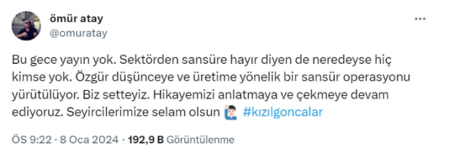 RTÜK'ün ceza yağdırdığı Kızıl Goncalar yayınlanmadı! Dizinin yönetmeni sektöre veryansın etti