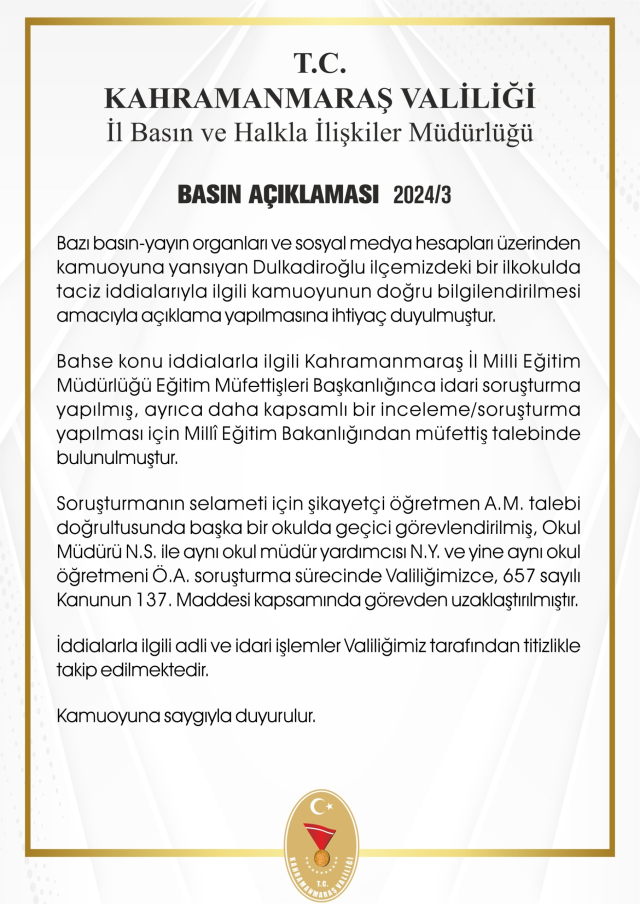 Müdürden sınıf öğretmenine taciz iddiasına soruşturma başlatıldı