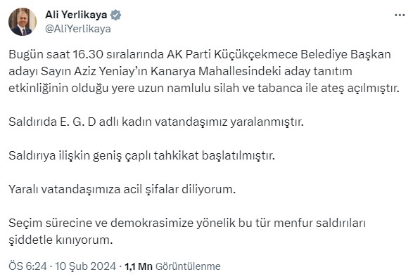 Adalet Bakanı Tunç: Küçükçekmece'deki saldırıyla ilgili 12 kişi gözaltına alındı, 7 kişi aranıyor