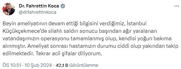 Adalet Bakanı Tunç: Küçükçekmece'deki saldırıyla ilgili 12 kişi gözaltına alındı, 7 kişi aranıyor