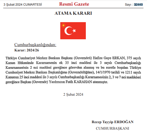 Merkez Bankası'nın yeni başkanı Fatih Karahan oldu