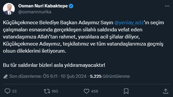 Küçükçekmece'de AK Parti'nin seçim çalışmasına düzenlenen silahlı saldırıya siyasilerden kınama