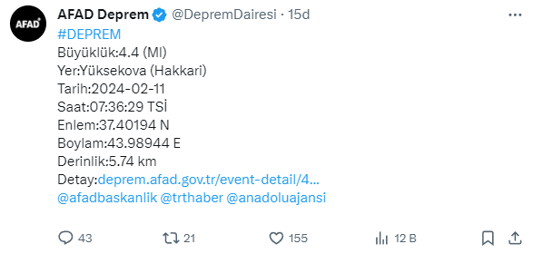 Hakkari'de 4.4 büyüklüğünde deprem! Sarsıntı çevre illerde de hissedildi