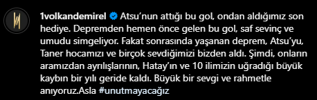 Düştüğü not yürek yaktı! Volkan Demirel'den Atsu paylaşımı