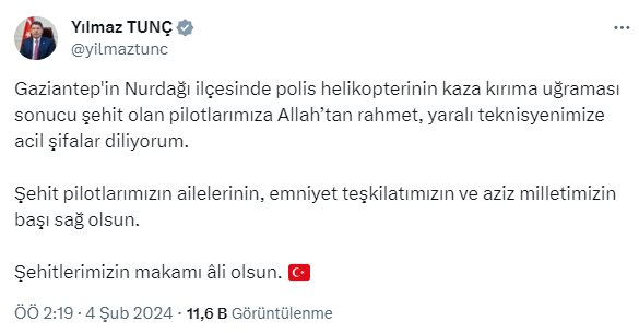 Gaziantep'te helikopter kazası: 2 polisimiz şehit oldu, 1 teknisyenimiz yaralandı