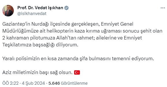 Gaziantep'te helikopter kazası: 2 polisimiz şehit oldu, 1 teknisyenimiz yaralandı