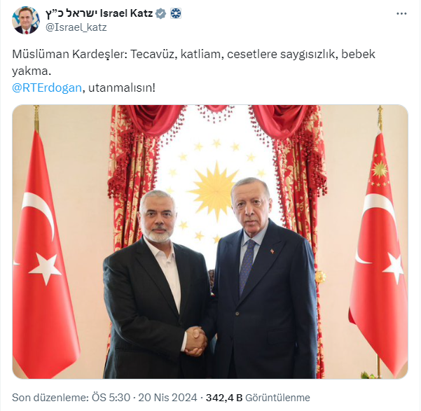 İsrailli bakanın Erdoğan'ı hedef alan çirkin paylaşımına Türkiye'den sert yanıt