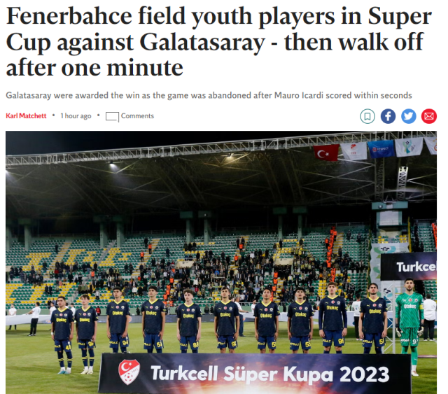 Fenerbahçe'nin Süper Kupa maçında sahadan çekilmesi dünya basınında