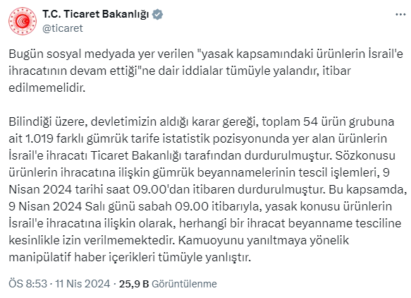 Kısıtlama kapsamındaki ürünlerin ihracatı devam mı ediyor? İsrail iddiasına art arda yalanlamalar geldi