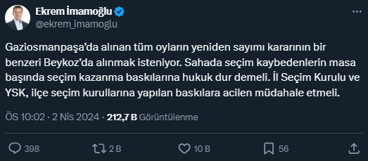 İBB Başkanı İmamoğlu, Gaziosmanpaşa'da oyların yeniden sayılacağını açıkladı