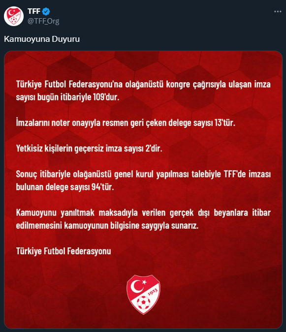 Kriz giderek büyüyor! TFF'den imza sayısına itiraz